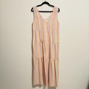Marine Layer Dress Womens Size Medium Multicolor Stripe Tiered Maxi Cotton Boho